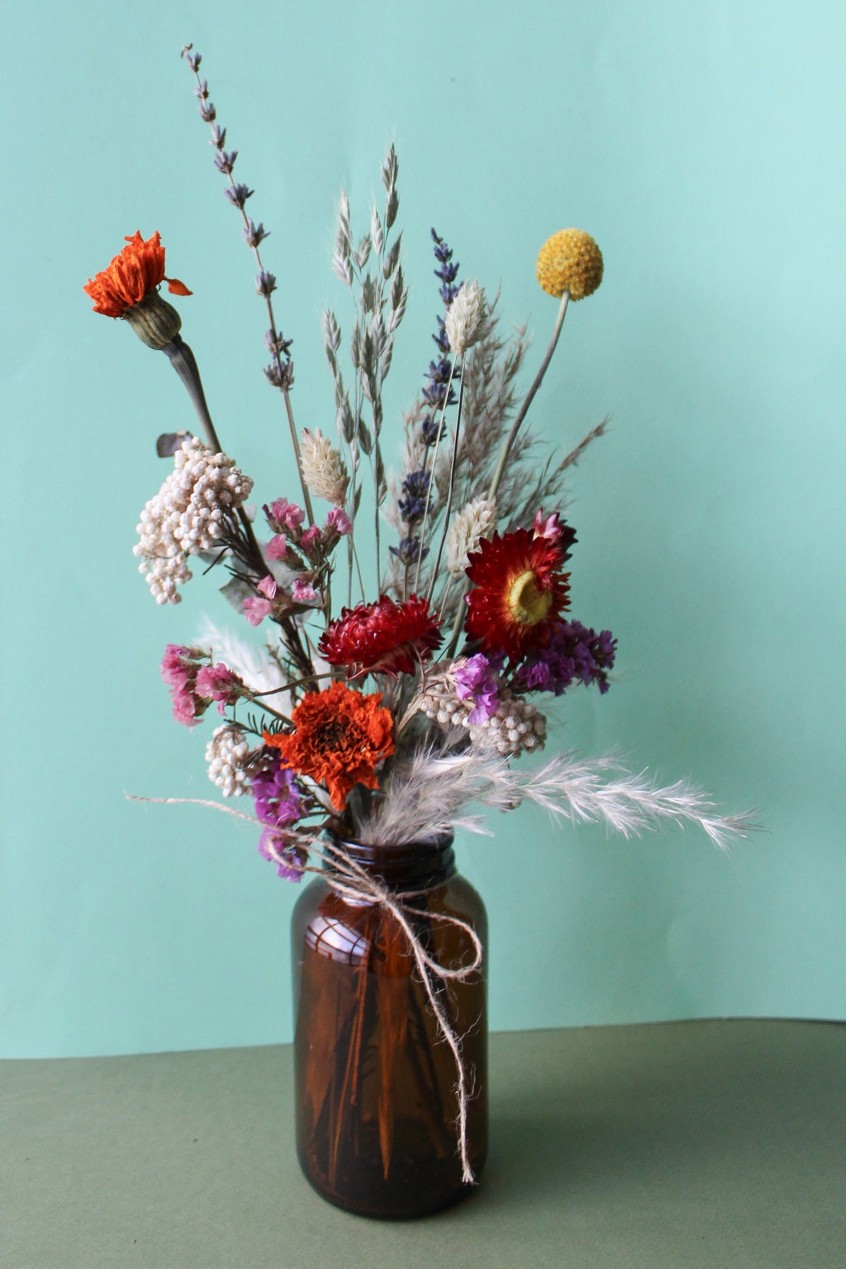 Large Dried Floral Posy : Amber Jar